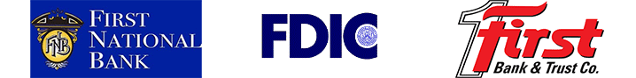 Logos of Closing bank: The First National Bank of Lindsay, Receiver: FDIC and Acquiring Institution: First Bank & Trust Co.